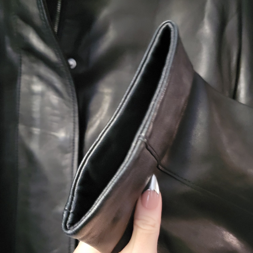 AllSaints Ryder Funnel Neck Cropped Lambskin Leather Jacket - Picture 8 of 13